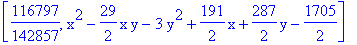[116797/142857, x^2-29/2*x*y-3*y^2+191/2*x+287/2*y-1705/2]